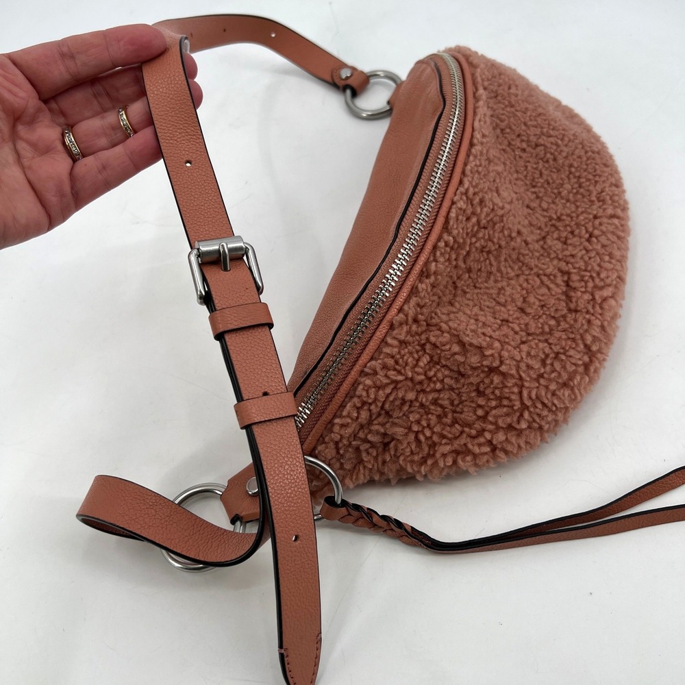 Rebecca Minkoff Shearling Sling Leather Belt Bag Fanny Pack Dusty Peach - Picture 5 of 10